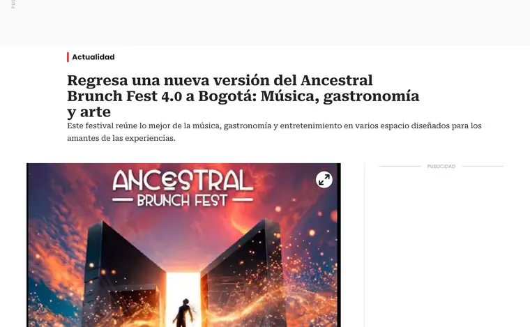 Pantallazo de la nota de Caracol Radio: Regresa una nueva versión del Ancestral Brunch Fest 4.0 a Bogotá: Música, gastronomía y arte