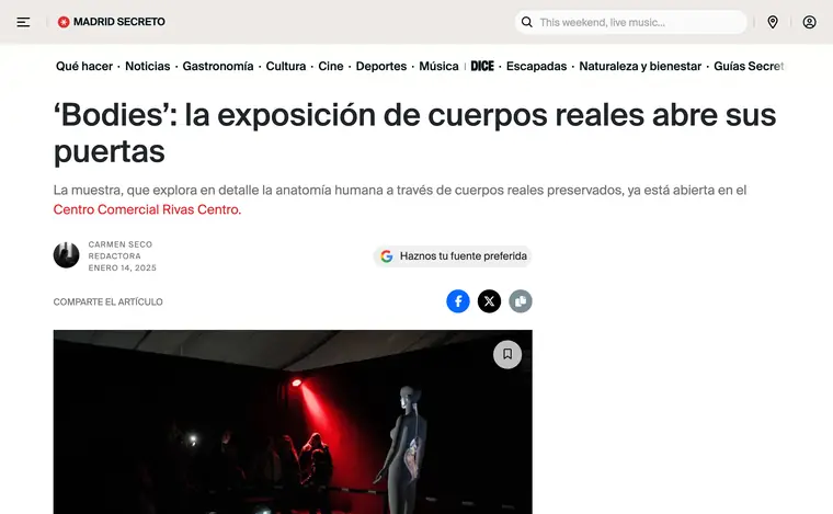 Pantallazo de la nota de Madrid Secreto: ‘Bodies’: la exposición que desvela los secretos del cuerpo humano